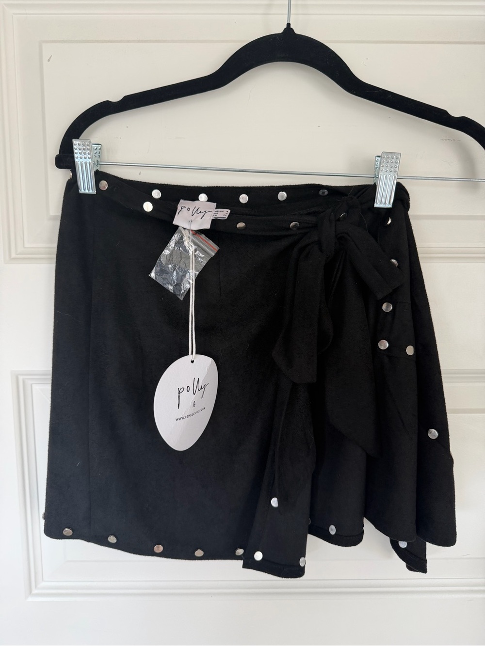 NWT Princess Polly Black Mini Wrap Skirt with Silver Studs